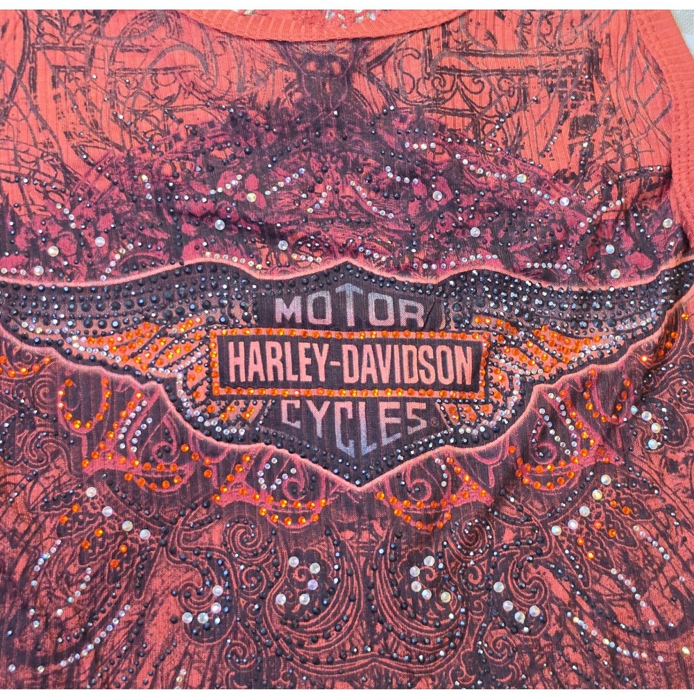 Harley-Davidson Womens Rose Thorns V2 Rhinestone Lace Racerback Tank Top Medium - Picture 3 of 9